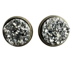 Gunmetal druzy post stud earrings on bronze tone backing
